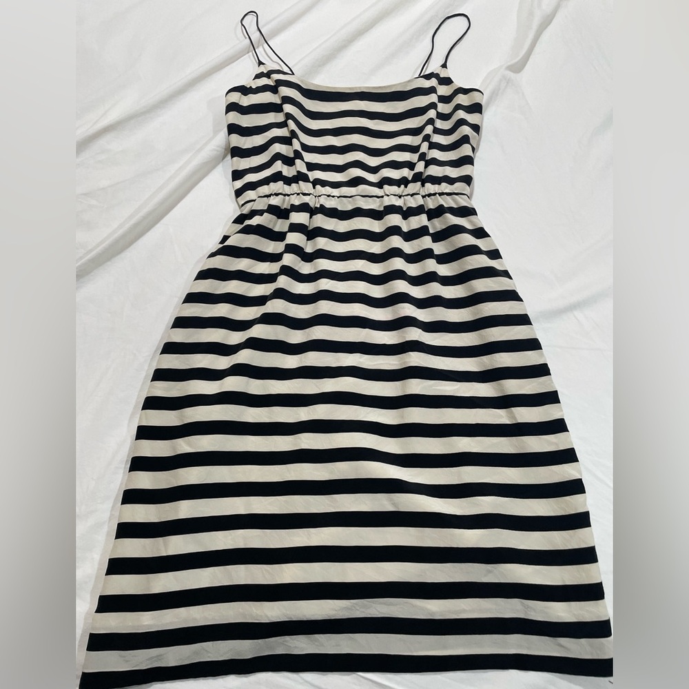 J. Crew Black and White Striped Midi Dress